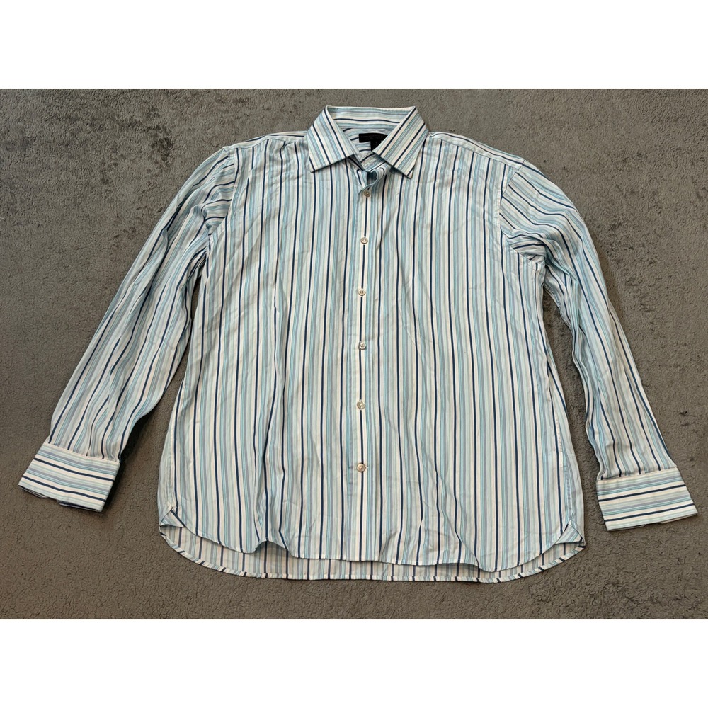 Express Design Studio Mens XL Classic Fit Blue Striped 80s Two-Ply Cotton Shirt